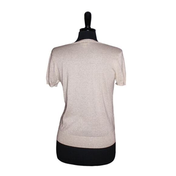 LOFT Cardigan Sweater Short Sleeve Lightweight Gold Sparkle Size L - Picture 3 of 4